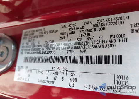 2020 Ford Escape Sel from USA, damaged, VIN 1FMCU9H96LUB29068